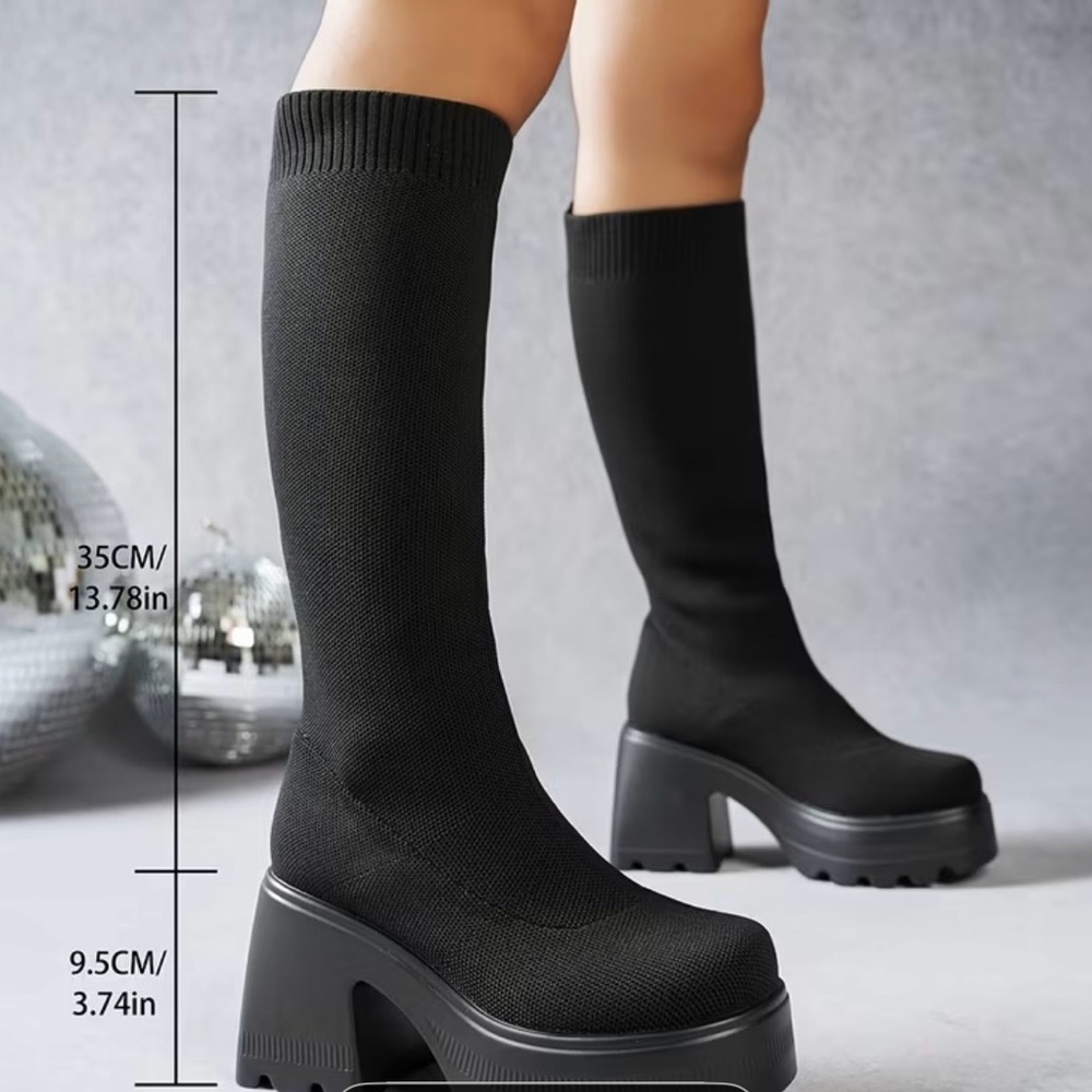 Women’s Black Platform Mid-Calf Boots - Picture 3 of 3